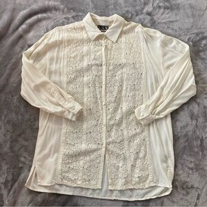 Vintage Forenza Lace Panel Button Up Blouse Cream Size M